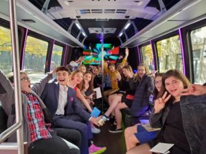Bar Mitzvah or a Bat Mitzvah in a luxury party bus